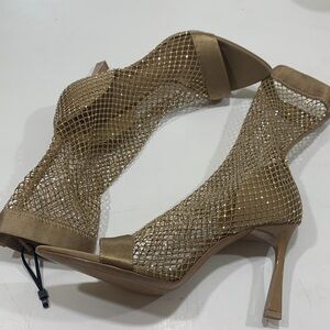 Zara Gold Mesh Fishnet Heels Peep Toe Stiletto Sandals Size 40